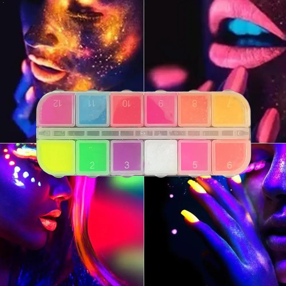 

12Gird/Box Lasting Fluorescent Matte Eyeshadow Neon Pigment Eyeshadow Decoration Halloween Palette Powder Y1N3