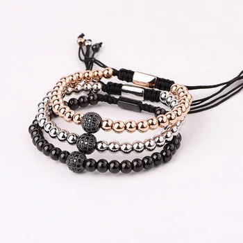 Classic Design Stainless Steel Beads CZ Pave Ball Handmade Macrame Friendship Bracelet Men Women