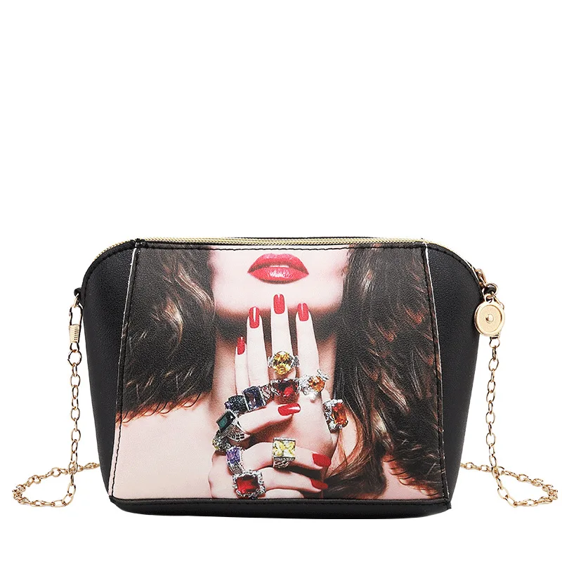 

2018 Autumn & Winter Korean-style Trend New Style WOMEN'S Bag Shoulder Cross-body Pattern Shell Chain Zipper Bag