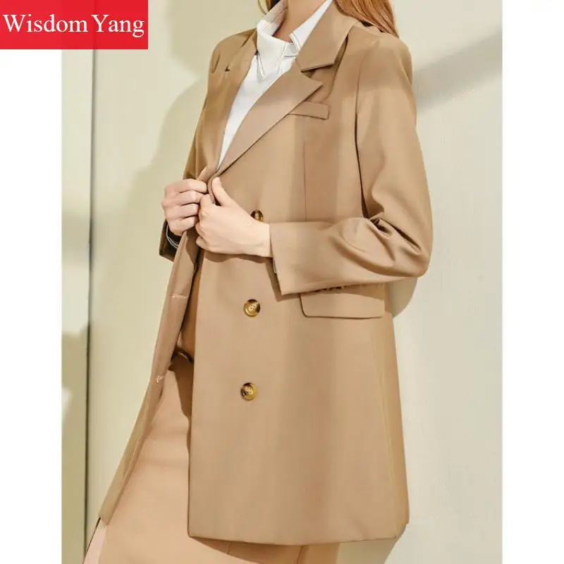 60% OFF Autumn Suit Jacket Khaki Womens Blazer Long Coat Female Business Coats Jackets Office Ladies Outerwear Overcoat Woman Clothes