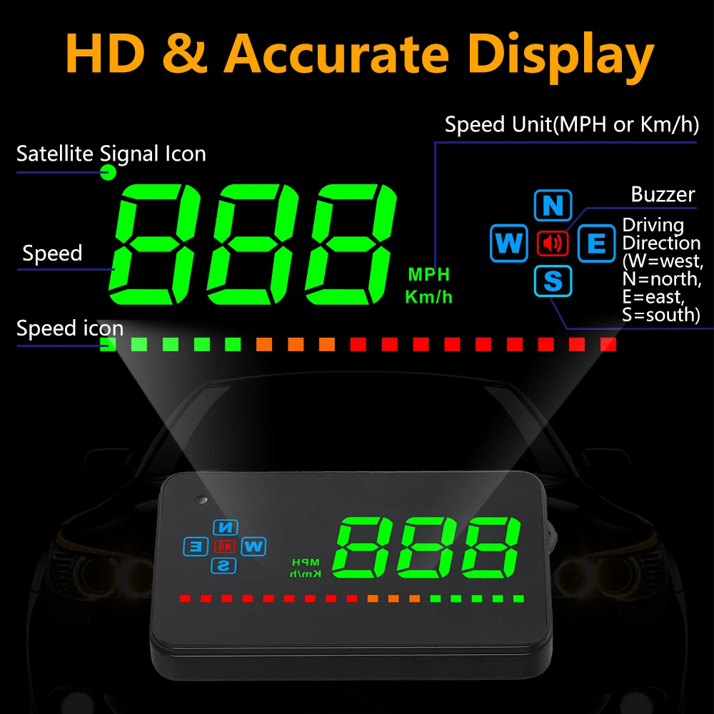 Дисплей на лобовое стекло автомобиля A2 GPS HUD Компас для спутников км/ч проект
