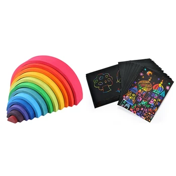 

12 Pieces Arch Bridge Rainbow Semicircle Building & 50 Sheets Scratch Art Paper ic DIY Colorful Rainbow Scratch Cards