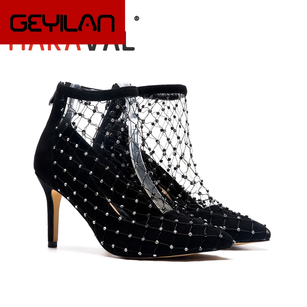 

Sexy black women pumps shoes spring autumn Mesh decoration high heels Pointed Toe fashion pumps factory Outlet Discount A33
