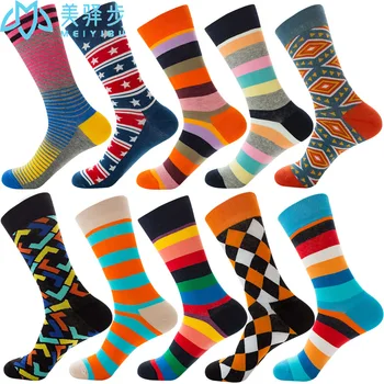 

10 Pairs Per Set Fashion Casual Women and Mens Socks Geometric Funny Socks Dress Cotton Socks Men