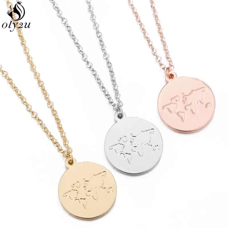 Simple Round World Map Necklaces Pendants Dainty Jewelry Geometric Africa Necklace Choker for Women Men Accessories | Украшения и