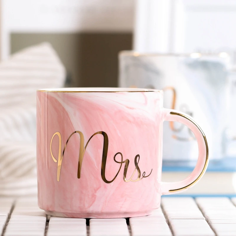 

Marble Ceramic Mugs Gold Plating Couple Lover's Gift Morning Mug Milk Coffee Tea Breakfast Creative Porcelain Cup Pink(straight