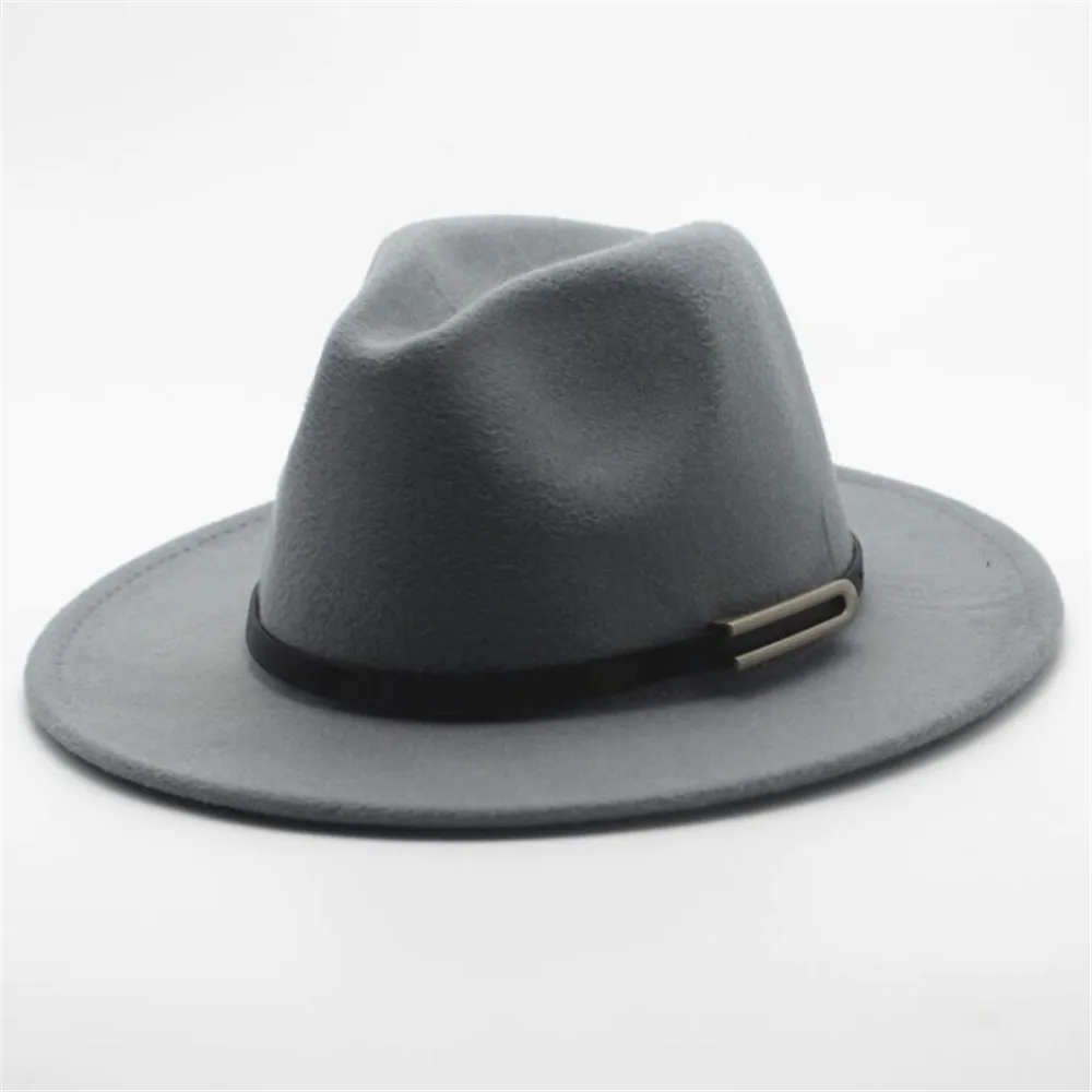 Новая модная мужская женская шляпа-федора с поясом широкая шляпа из шерсти мягкая фетровая шляпа Поп джаз шляпа размер 56-58 см - Цвет: Light Gray