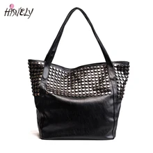 Новинка, модная женская сумка из искусственной кожи с заклепками, женская сумка, большая вместительность, известный дизайнер, сумка через плечо, высокое качество,, черный цвет
