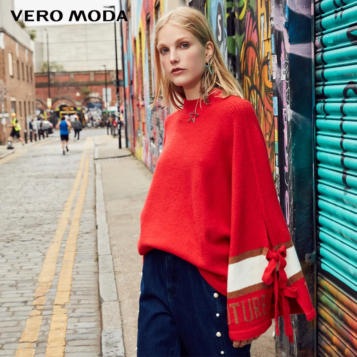 Vero Moda женский свитер на шнуровке с рукавами «летучая мышь» с надписями | 318325508 - Цвет: Flash red