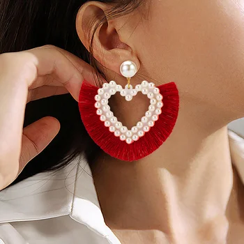 

ZWC 2020 Fashion Bohemia Statement Tassel Drop Earrings for Women Wedding Party Korean Love Pearl Earring oorbellen Jewellery