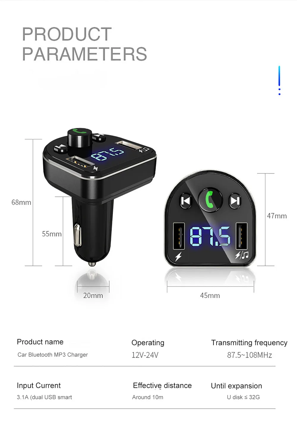 Музыкальный плейер в машине Bluetooth mp3 многофункциональный hands-free dual USB беспроводной приемник зарядное устройство для смартфона