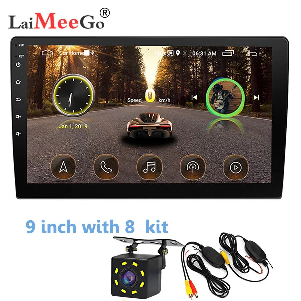 2din Автомагнитола 9 10," дюймов Android система авто стерео 2.5D емкостный экран Bluetooth wifi gps четырехъядерный для универсального автомобиля - Цвет: 9 inch with 8  kit