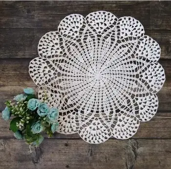 

40cm Wedding Placemats Cup Coasters Fabric Doily Crochet Place Mats Kitchen Table Mats Round Party Christmas Placemat Decoration