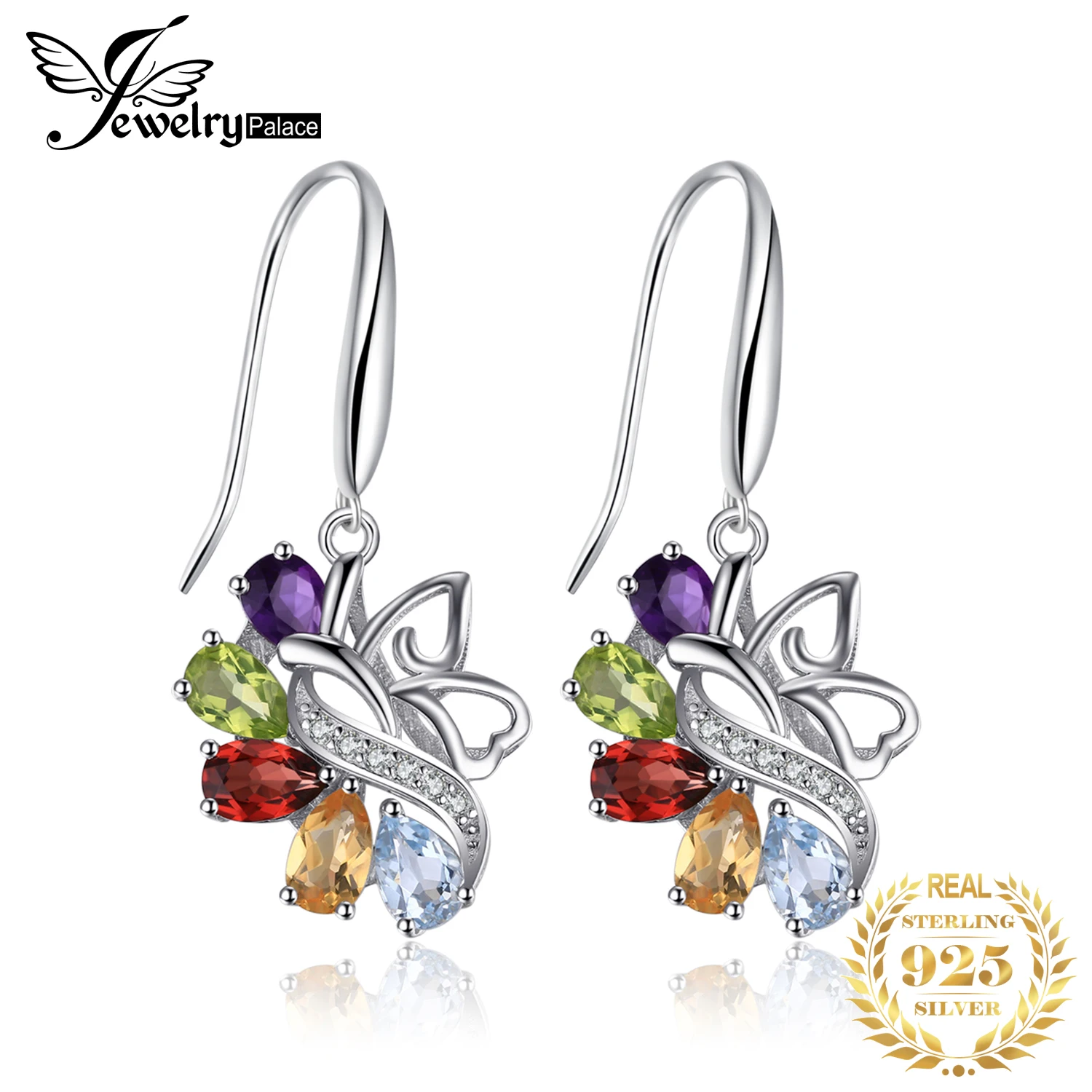 Jewelrypalace бабочка 4.8ct подлинная аметист цитрин гранат перидот голубой топаз Длинные висячие серьги 925 стерлингового серебра серьги
