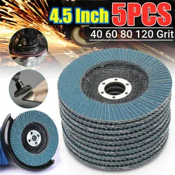 Disques à lamelles pour meuleuse d'angle, 115mm, 4.5 ", 5 pièces, pour métal, plastique, bois, grain 40/60/80/120 