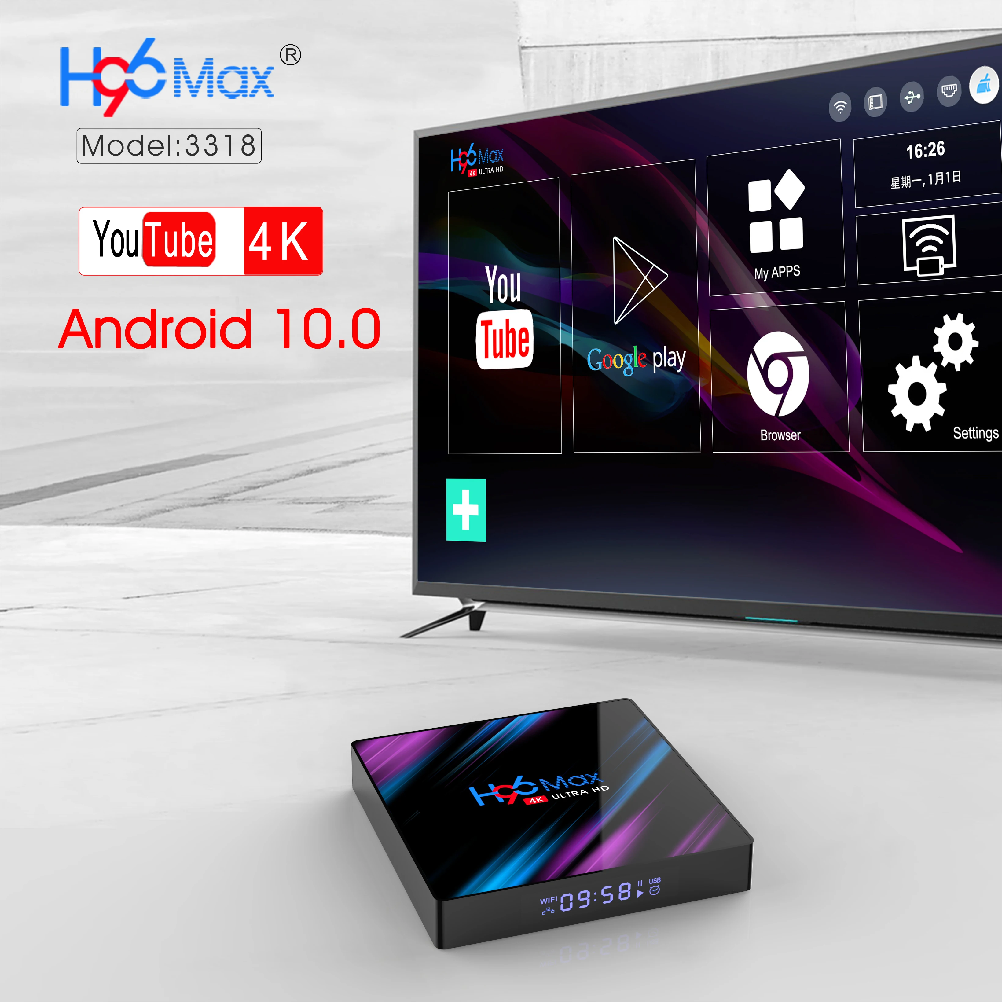 ТВ-приставка CRENOVA H96 MAX на Android 10 0 RK3318 4 Гб ОЗУ 64 ГБ 2 ГГц/5G Wi-Fi H.265 K HDR Netflix Google Play