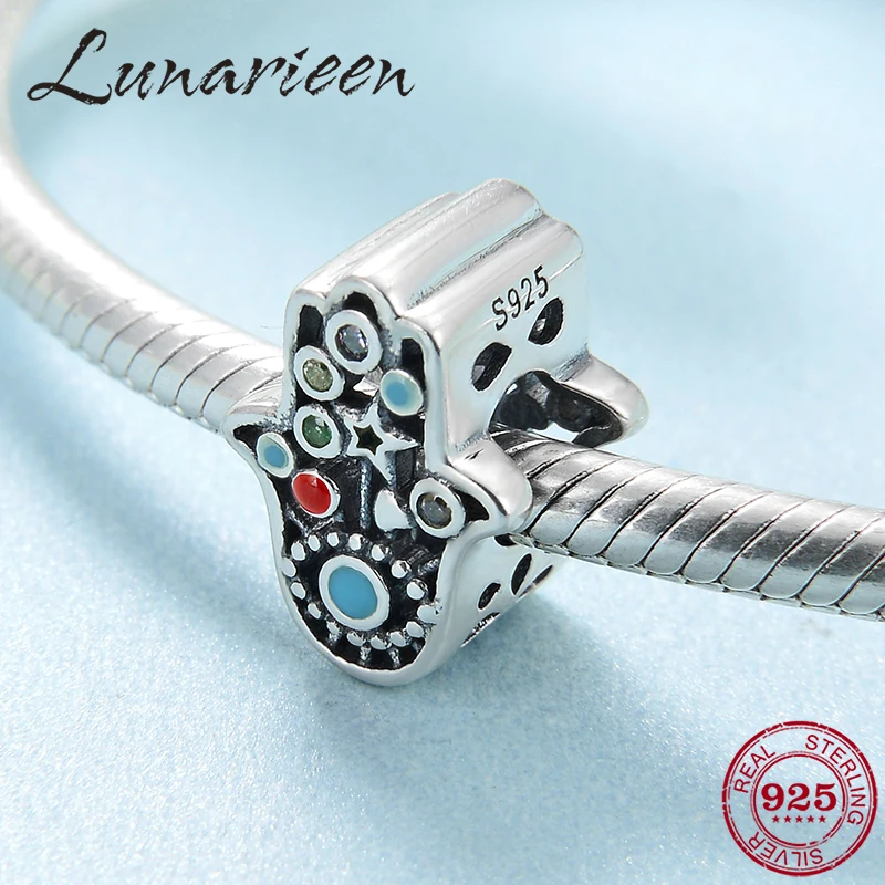 

Wholesale 925 Sterling Silver DIY Gift Colorful CZ Fatima hand Beads for Jewelry Making Fit Pandora Charms Bracelet necklace