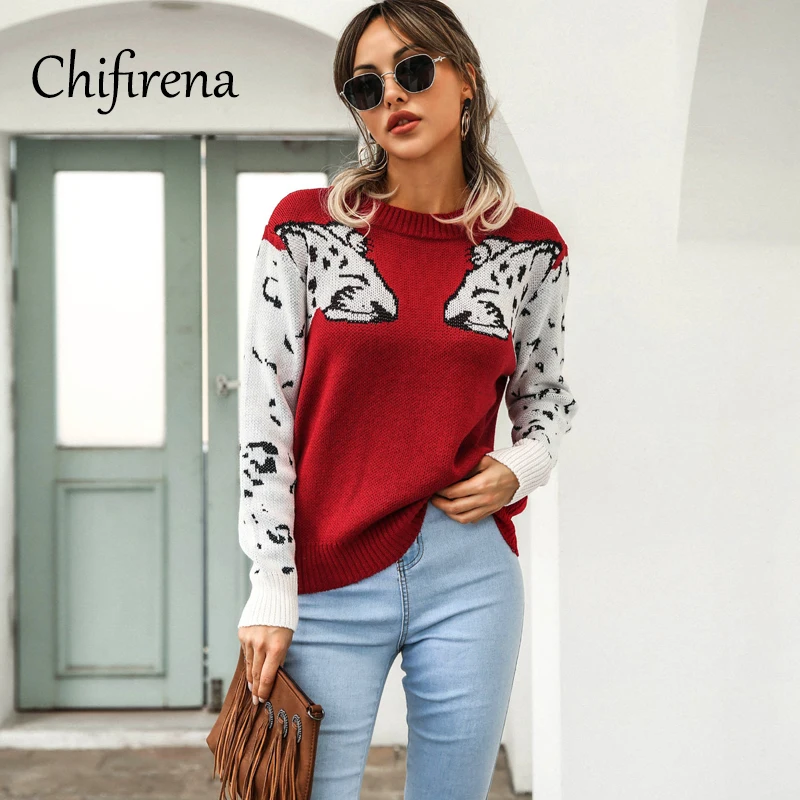 

Chifirena 2020 New Knitted Winter Sweater Women O Neck Long Sleeve Patchwork Basic Jumper Casual Slim Red Black Pullover Sweater