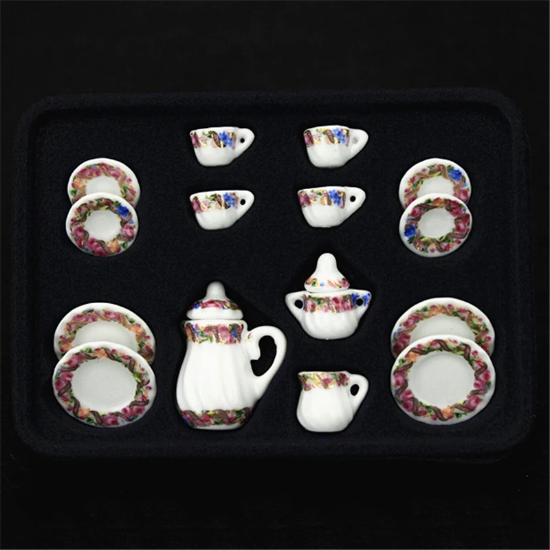 SC0168 15pcs Tea Cup Set 19 PatternsMiniature Kitchen Dollhouse Dining Porcelain Tea Set Dish Cup Furniture Toys Dollhouse Accssories - Цвет: SC0168