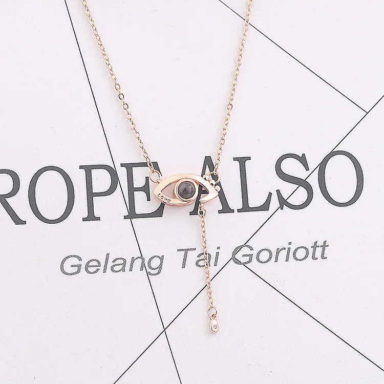 

Titanium Steel Necklace Women's 100 Kind Language I Love You Projection Necklace Memory Pendant Douyin Celebrity Style Online Ce