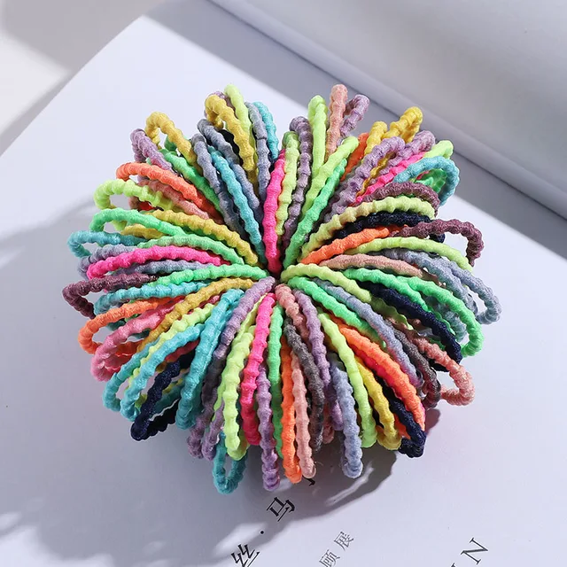 100/500pcs/Bag Girls Cute Colorful Basic Elastic Hair Bands Ponytail Holder Children Scrunchie Rubber Band Kids Hair Accessories 100pcs 14