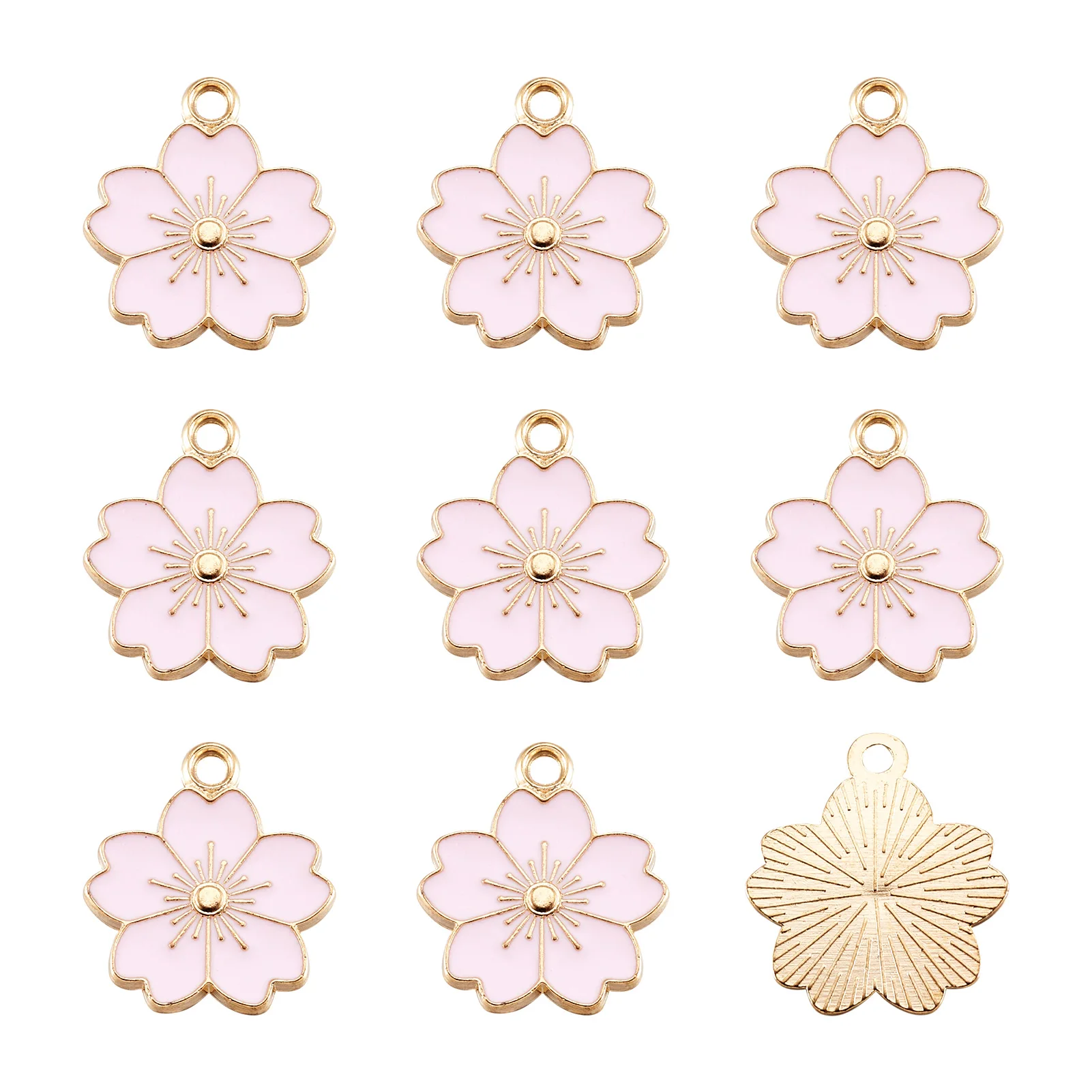 10Pcs Pink Sakura Flower Alloy Enamel Charms Pendants Jewelry Making Earrings Necklace Key Chains Jewelry Accessories stainless steel charms,silver charm,silver charms,enamel charms,jewelry charms,metal charm,alloy enamel charms,crystal charms