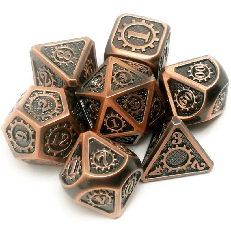 C New Metal Dice 7pcs/set RPG Dice D&D Board Game Toy D4 D6 D8 D10 D12 D20 Magic Props Polyhedral Dice - Цвет: C