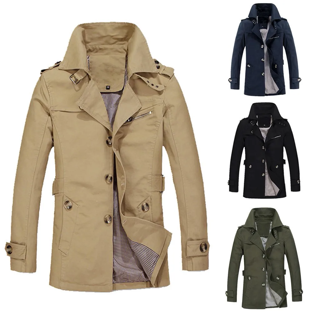 Мужская ветровка, зимний теплый плащ, пальто, верхняя одежда, узкий длинный плащ, пальто на пуговицах, новая модная мужская куртка на пуговицах, ветровка