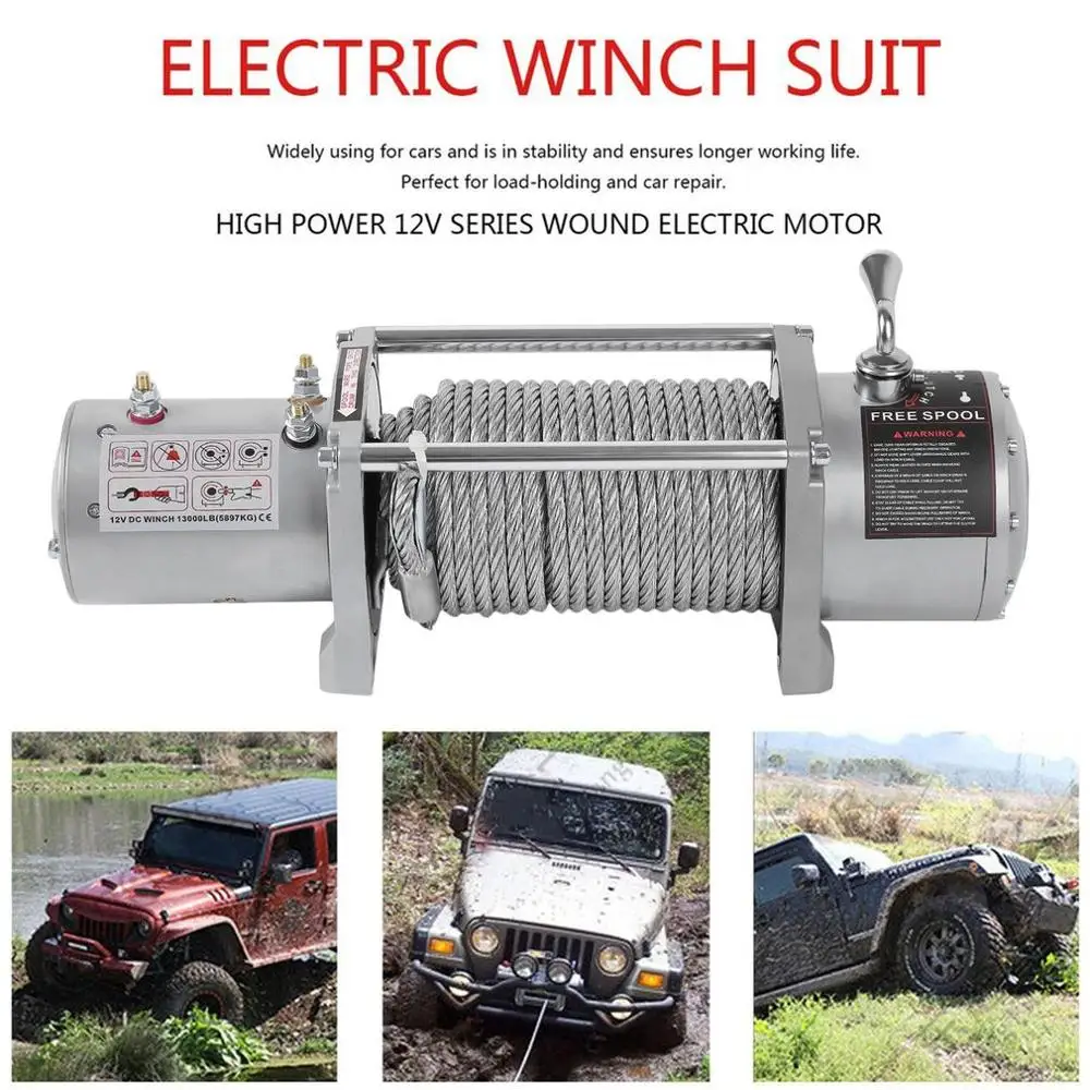 

Splash-Proof Car Truck Auto Electric Winch 13000lb 5909 Kg With Rope With Wireless Radio Remote Control Heavy Duty
