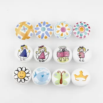 

Hot Top Cute Child Nordic Ceramic Single Round Knobs Wardrobe Kitchen Garden Door Handle Modern Cabinet Handle With Screw 1PC
