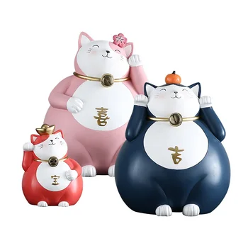 

CUTE LUCKY CAT RESIN FAMILY DECORATION BUSINESS OPENING GIFT COUNTER WINDOW DISPLAY RESIN ANIMAL STATUE ORNAMENT