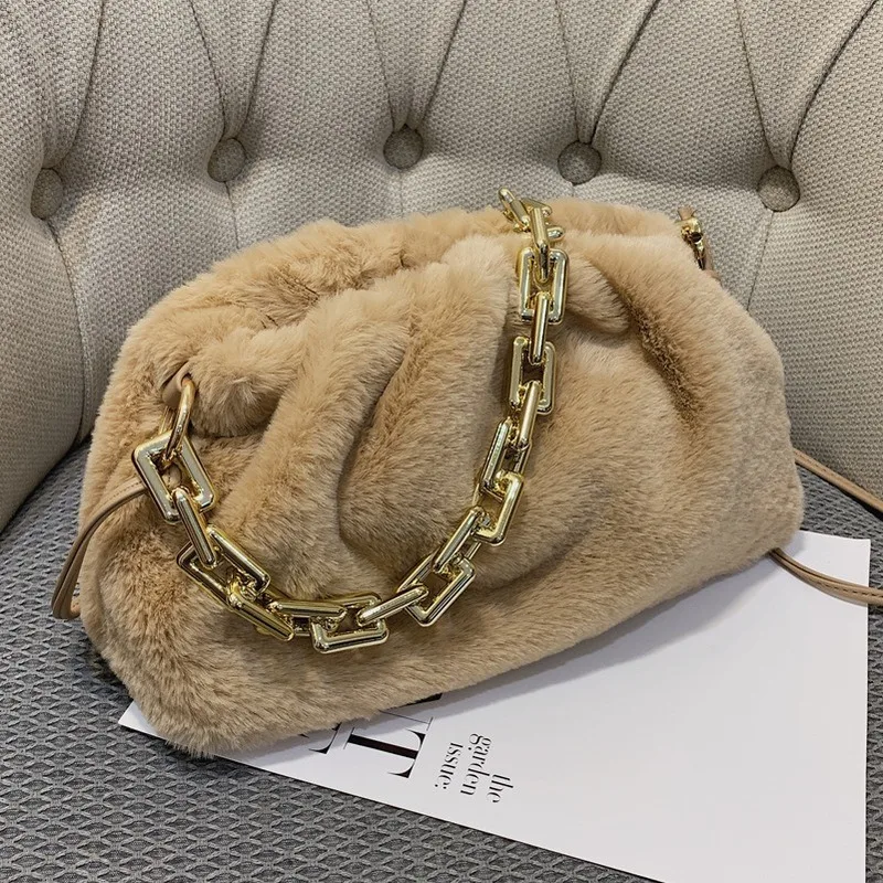 

High Quality Women's Plush Pleated Cloud Bag Chain Bar Armpit Bag 2020 New Versatile Korean Version of Cross Body Small Bag Girl