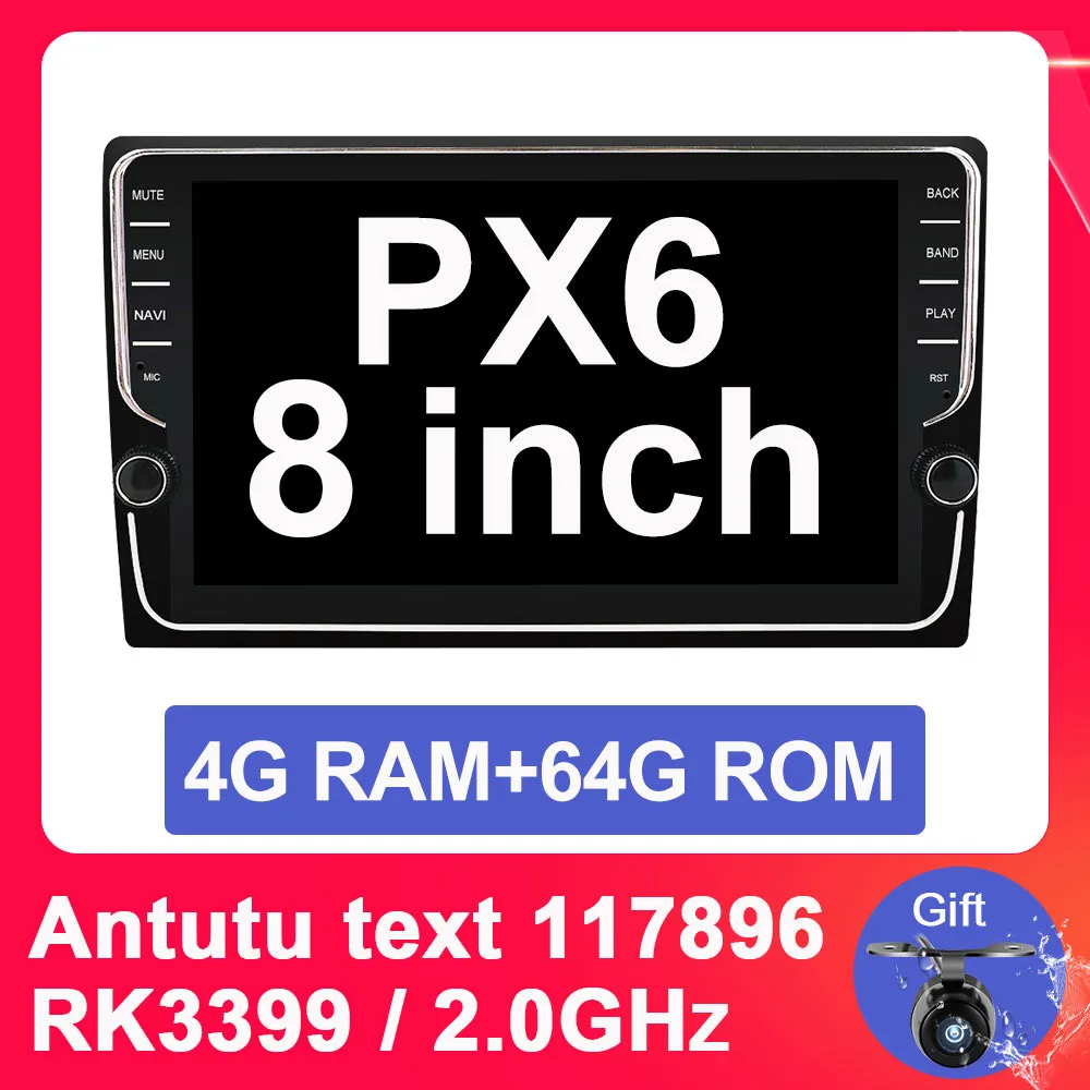 8 inch PX6 4G 64G Eunavi ips Универсальный " 2 Din Android 9,0 автомобильный Радио Стерео gps навигация головное устройство рулевое колесо управление 1024*600 сенсорный экран - Цвет: 8 inch PX6 4G 64G