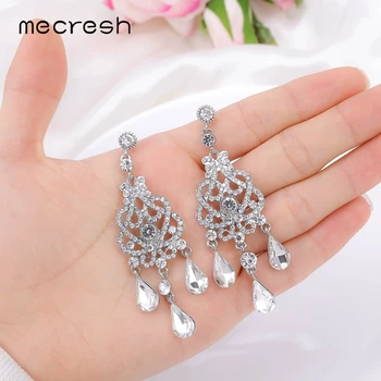 

Mecresh Crystal Drop Earrings Women Baroque Black Silver Color Rhinestone Bridal Wedding Party Dropwater Eearrings MEH1751
