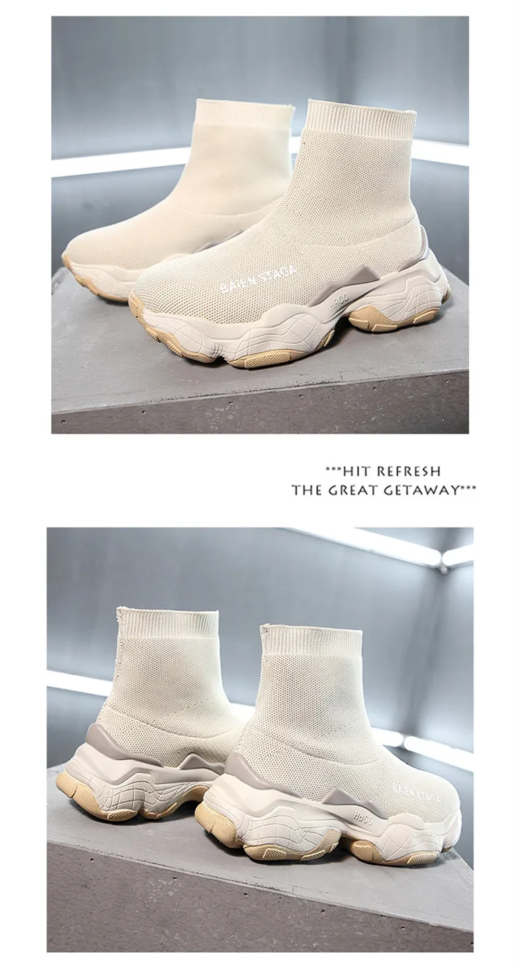 Women High Top Sock Shoes Chunky Sneakers Slip-on Ladies Platform Casual Shoes Autumn New Women Shoes botas mujer 998w