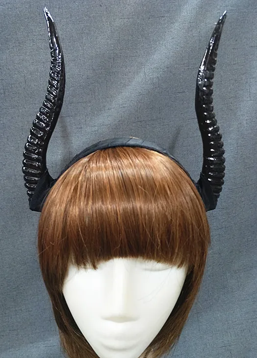 2Pcs Black Simulation Ram's Horns Plastic Headband DIY Cosplay Props Toys 