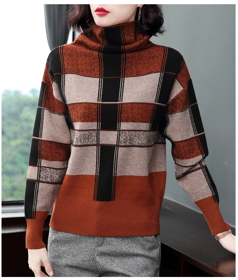 Thick Sweater Women's Long Sleeve High Neck Pullover Casual Loose Plaid Knit Sweater Female Winter Flowers White Tops Lady Tunic Thick Sweater Women's Long Sleeve High Neck Pullover Casual Loose Plaid Knit Sweater Female Winter Flowers White Tops Lady Tunic