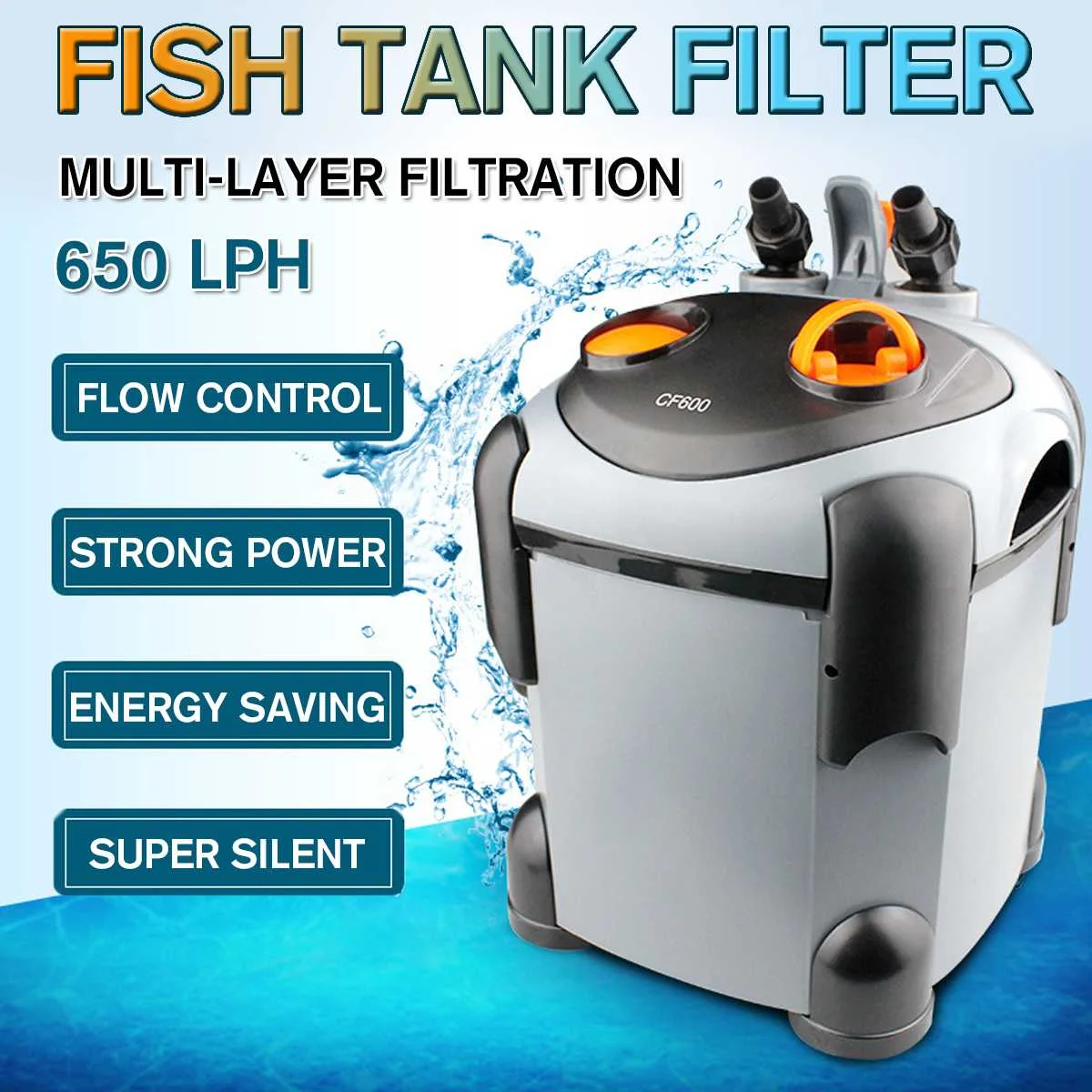 

650LPH 9.3W Aquarium External Fish Tank Canister Filter for Aqua Fish Tank Filtration with Intake Output Hose Pet Supplies