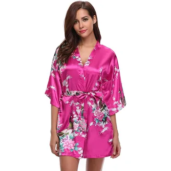 

Lady Satin Robe Print Bride Bridesmaid Wedding Gift Sleepwear Silky Women Kimono Gown Plus Size 3XL Intimate Lingerie Homewear