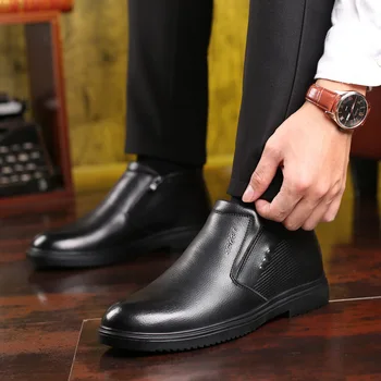 

2020 Winter Men Boots Warm Fur Men's Snow Boots Quality Leather Men's Ankle Boots Winter Keep Warm Men Shoes Zapatos De Hombre