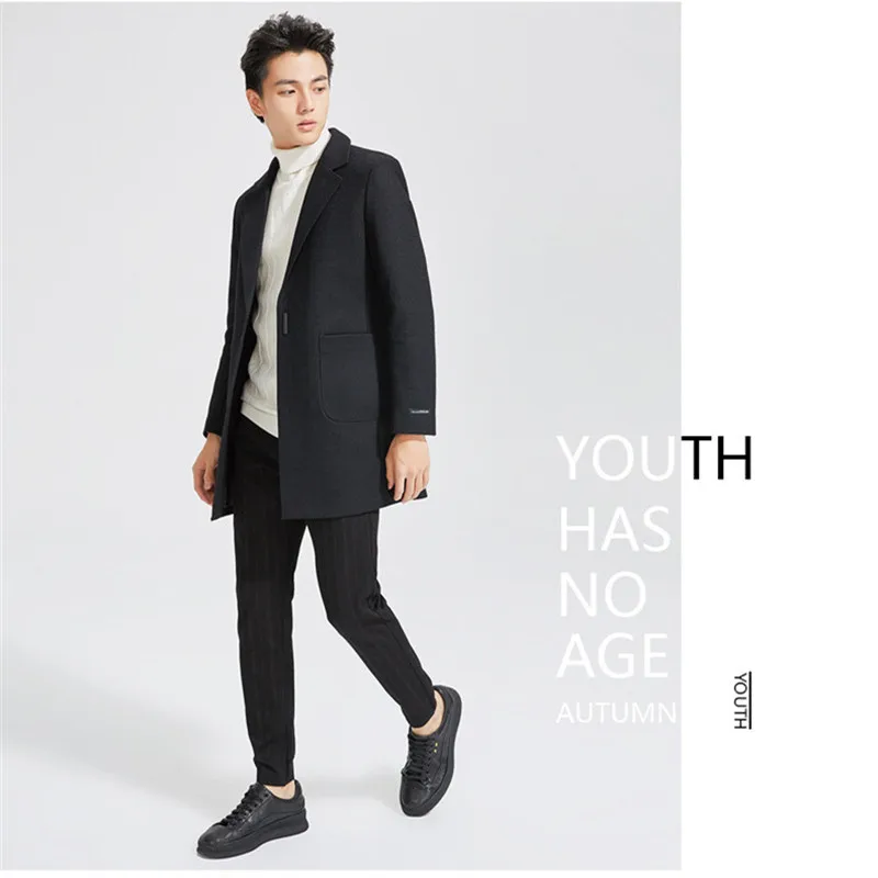 Winter Fashion Korea Style Casual Wool Overcoats for Men Single Breasted Black Coat
