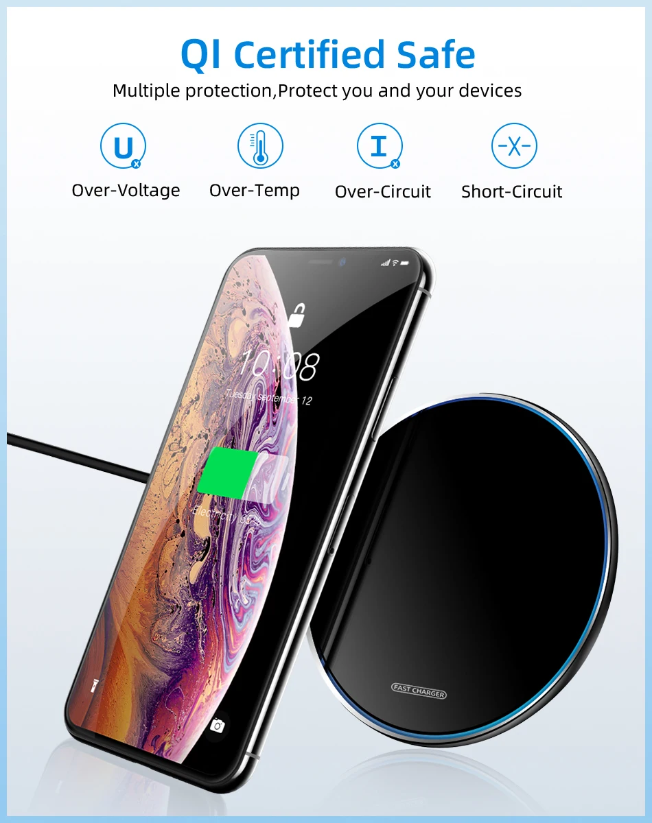 Металлическое Беспроводное зарядное устройство Qi 10 Вт для samsung S9 S10+ Note 9 8, зеркальная Беспроводная зарядная подставка 7,5 Вт для iPhone X/XS Max XR 8 Plus