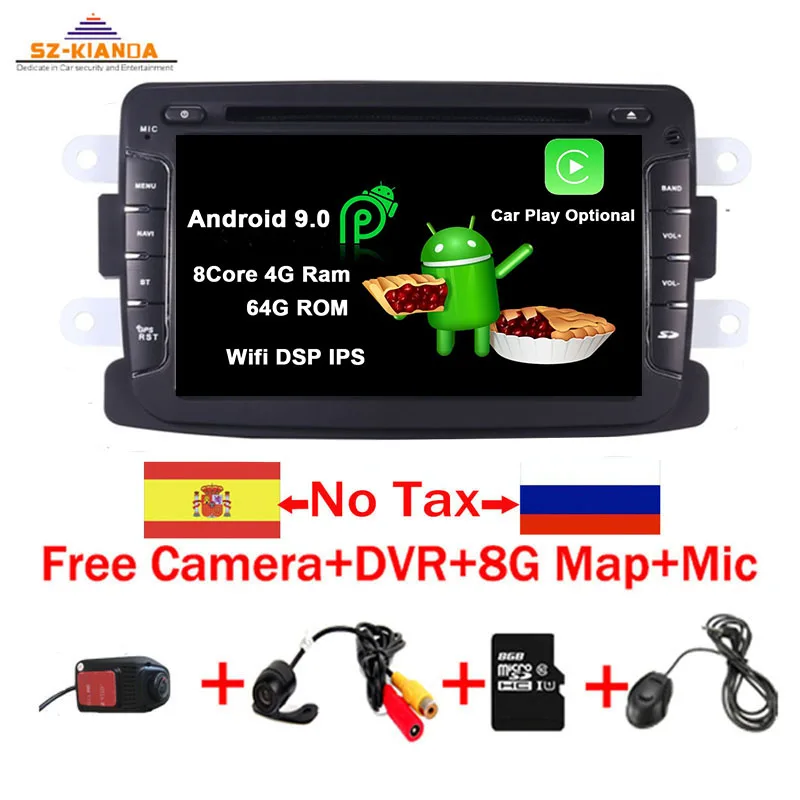 2din Android 9,0 автомобильный dvd-плеер для Renault Duster Dacia Sandero Capture Lada Xray 2 Logan 2 ram 3g wifi gps навигация радио