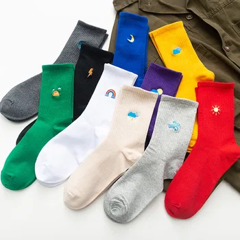 

Harajuku Fashion Sock Cotton Breathable Cartoon Meia Fun Sun Moon Windmill Rainbow Pattern Long Socks Casual Korean for Women