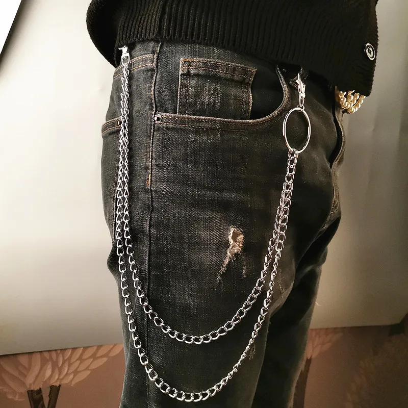 Men Silver Metal Jeans Chains Wallet Keychain Punk Rocker Big Skeleton  Skulls