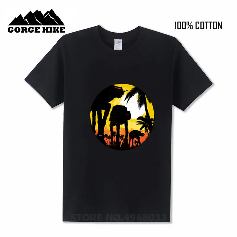 

2019 New Arrival Tropical At-Attack AT-AT and palm trees with Death Star Classic T-shirt Hombre Fashion Black T shirt Men Tshirt