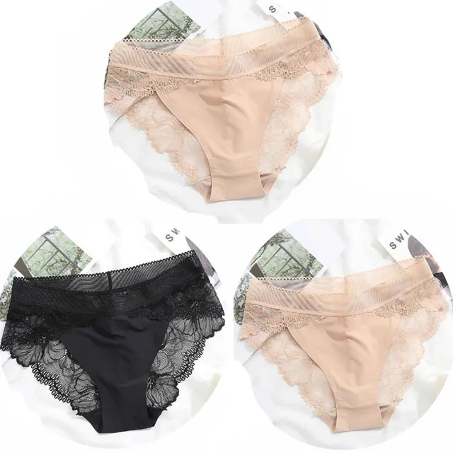 NK01-3PCS Женские трусы больших размеров Женские трусики Комфорт Белье Кружевное белье Трусы Ice Silk выдалбливают сексуальное женское белье calcinha - Цвет: NK01-3PCS
