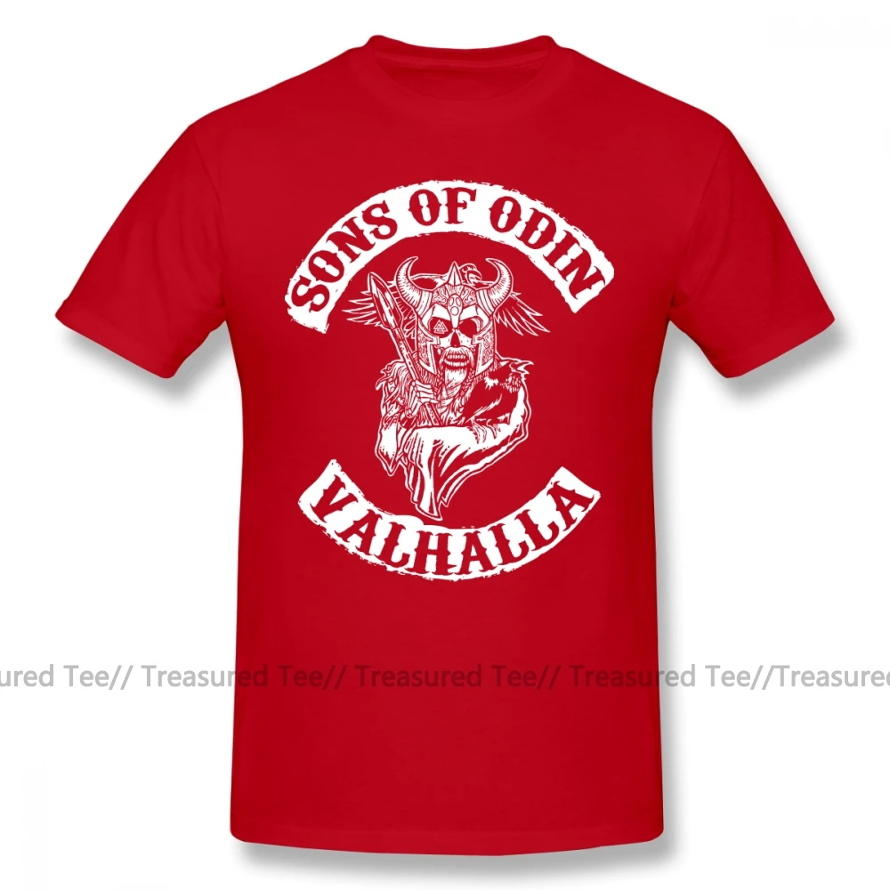 Футболка с надписью «Sons Of Anarchy» футболка с надписью «Sons Of Odin Valhalla Chapter» Красивая уличная Футболка мужская футболка с короткими рукавами из 100 хлопка - Цвет: Red