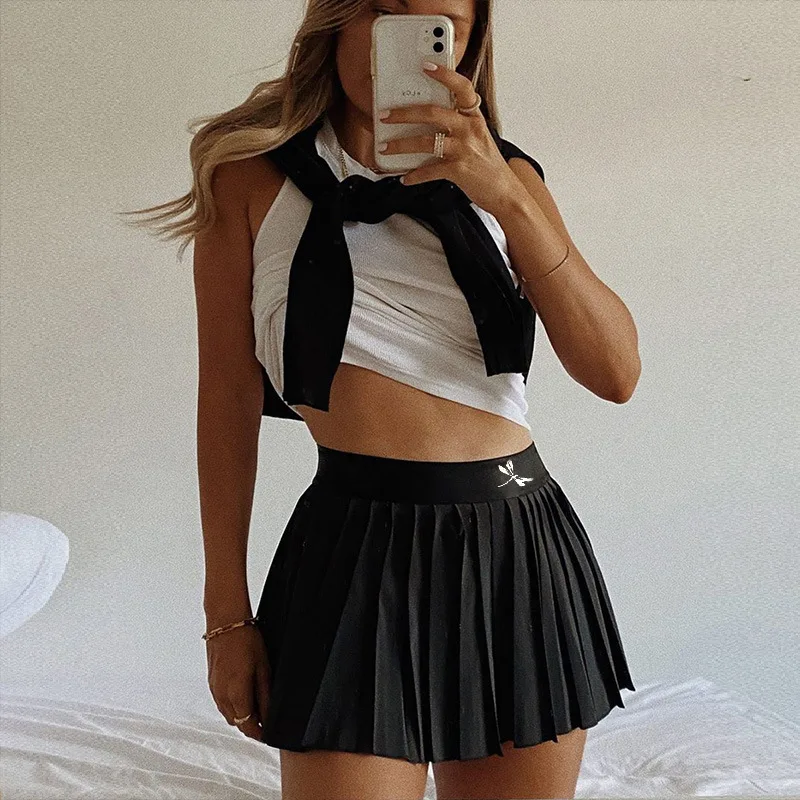 Waliicorners Mini Skirt Women's Fashion Slim Waist High Street Pleated Skirt 10 He2e1e41c213f4cc8a6ee4931d7d392d9T
