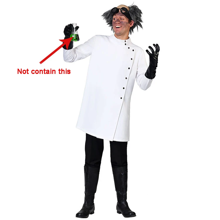 

Adult White Lab Coat Men mad Doctors Scientist chemist Uniform Dress Costume with Wig Crazy Scientist cosplay costume